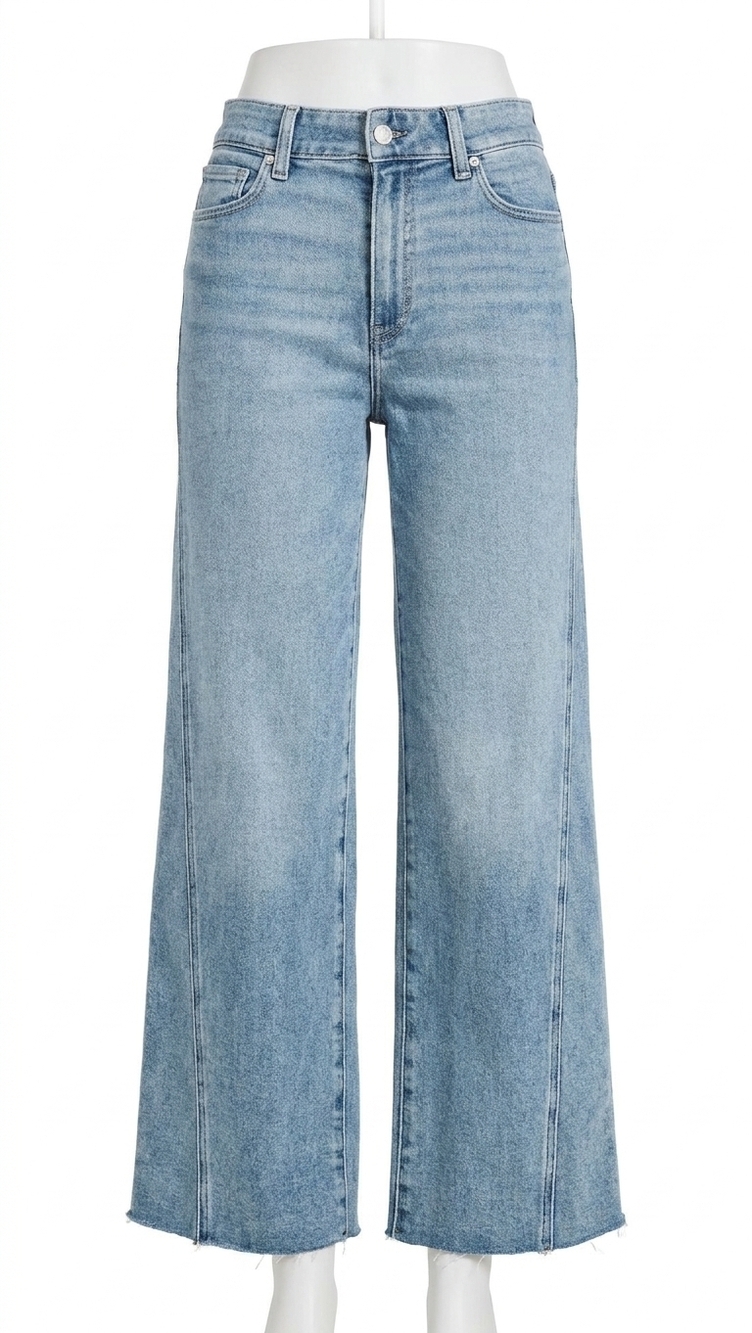 NEW PAIGE anessa twisted seam raw hem high waist wide leg jeans in explorer